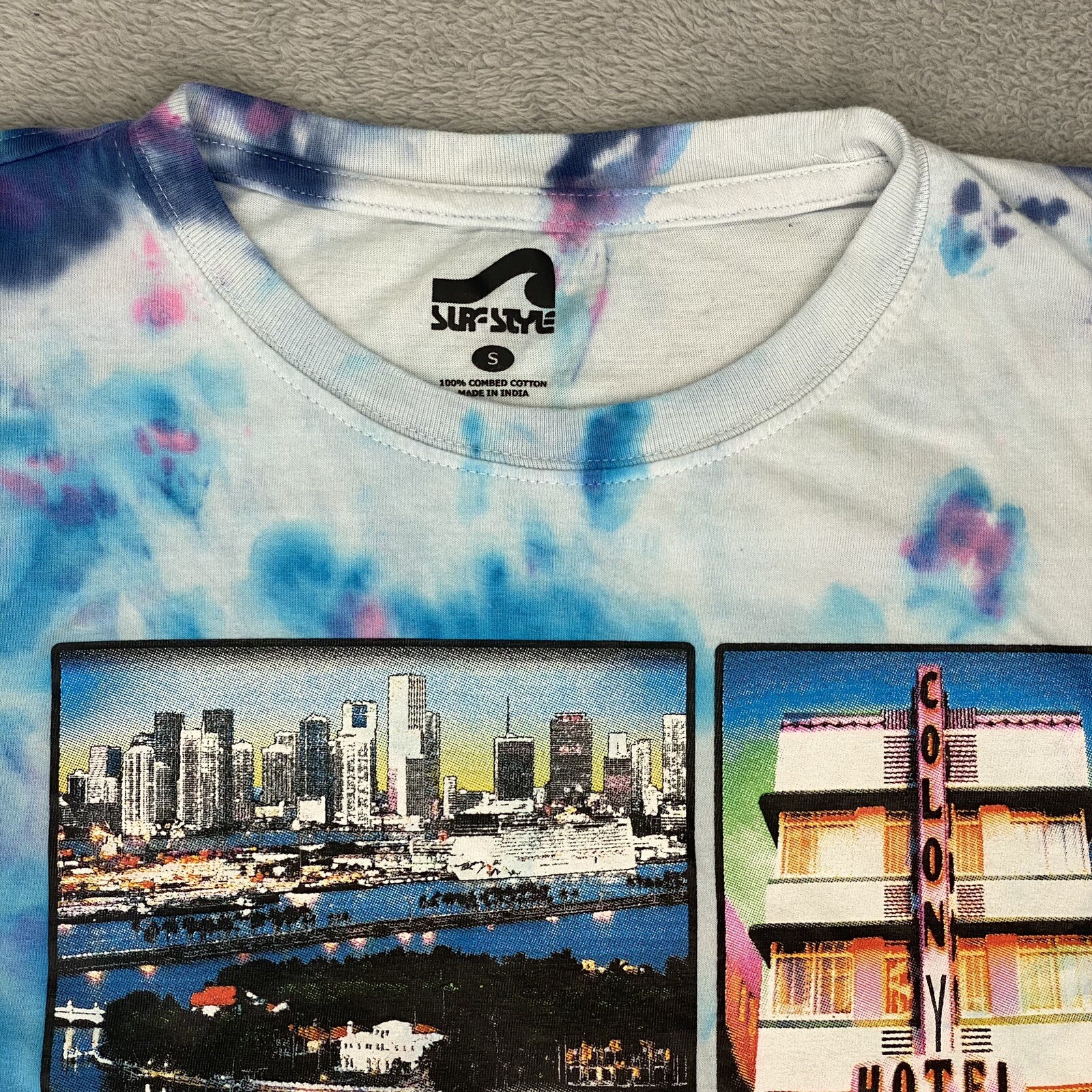 Surf Style South beach MIAMI Palm Tree Tye Dye Graphic T Shirt Size Mens Small gallery
