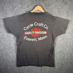 Vintage Harley Davidson Shirt Large Black 70s Faded Motorcycles Wings Shield USA