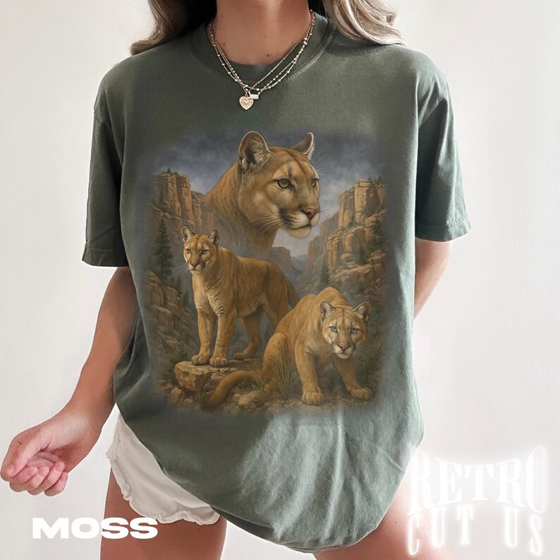 Vintage Mountain Lion Comfort Tee Shirt Retro Style Big Cat Wildlife Animal gallery