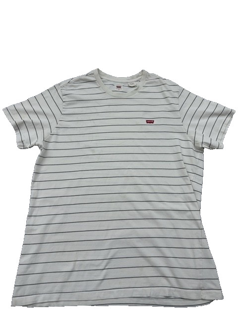 Levis T Shirt White Gray Striped Short Sleeve Crew Neck XL