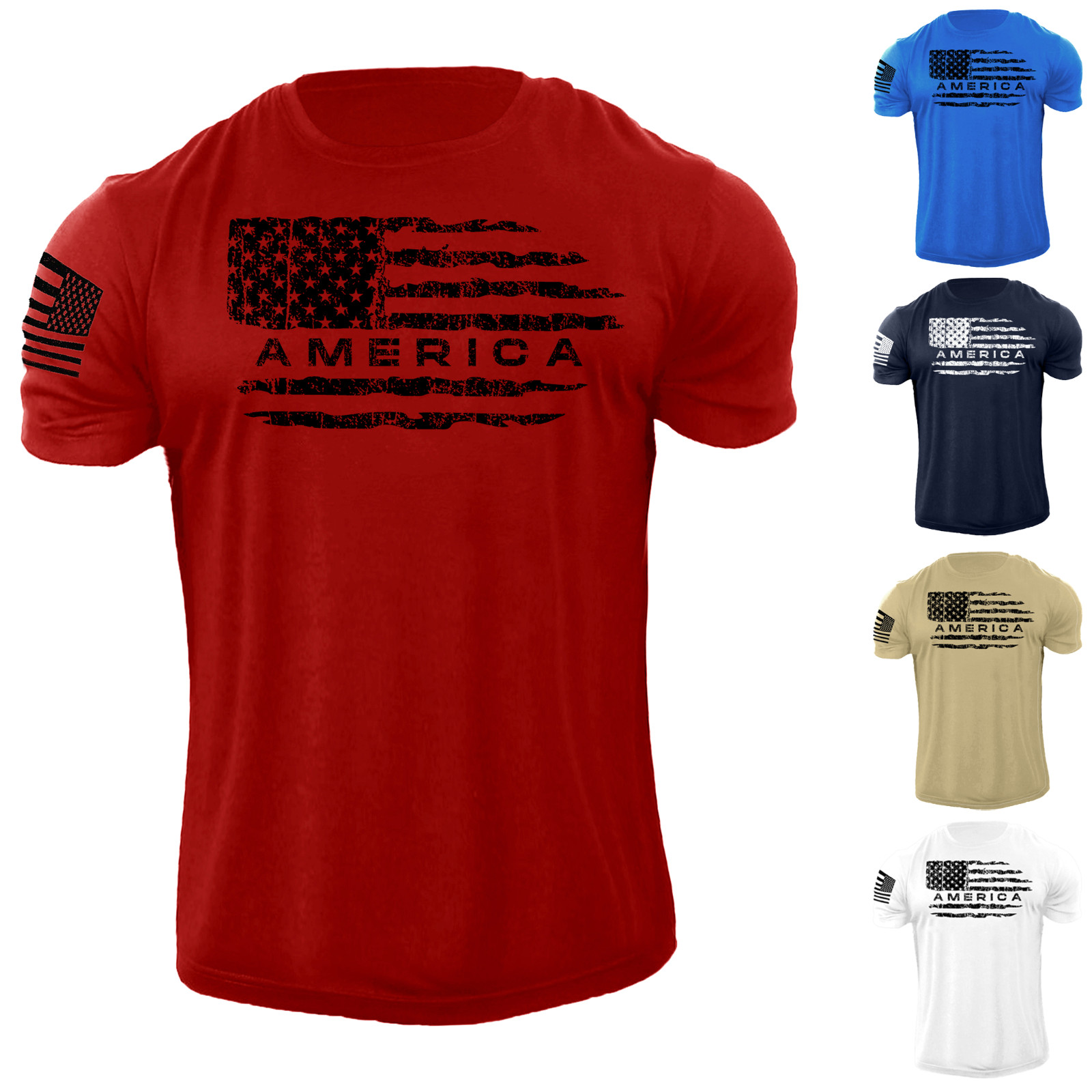 Men's American Flag T Shirt Distress USA Patriotic 100% Cotton gallery