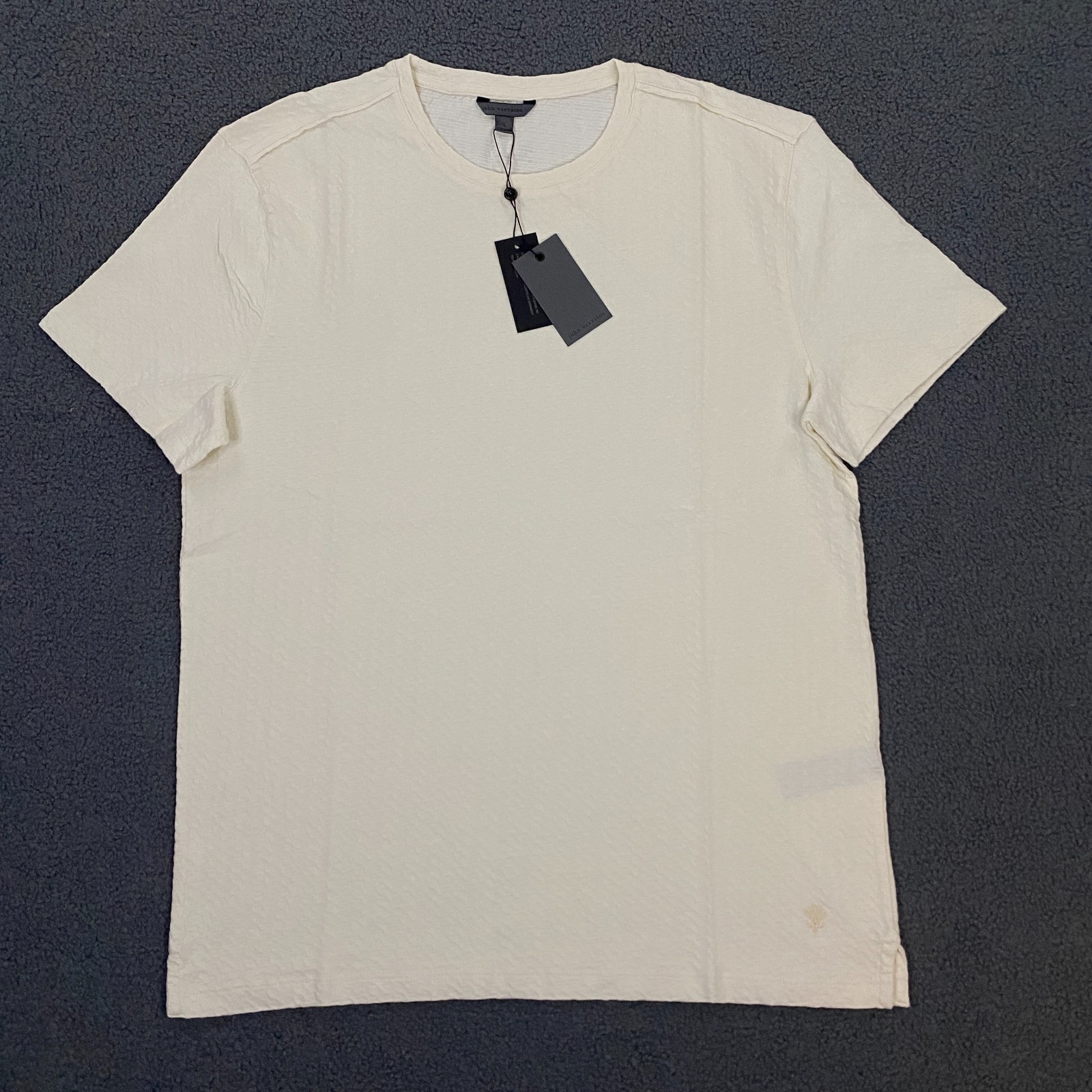 $128 John Varvatos Brasse Crew T-Shirt Large Ivory Chain Textured Knit Stretch gallery
