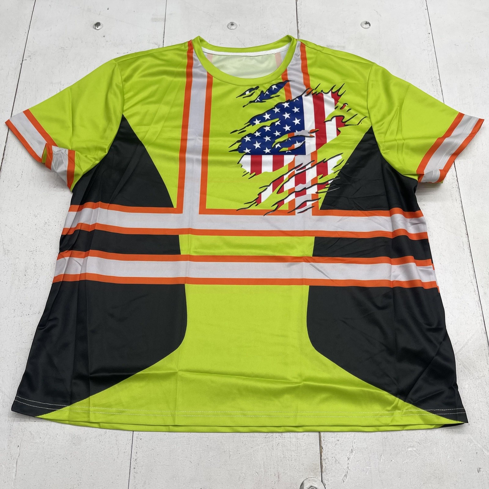 OUFISUN Shirt Mens 4XL Yellow American Flag Hi Vis Safety Tee Graphic Patriotic
