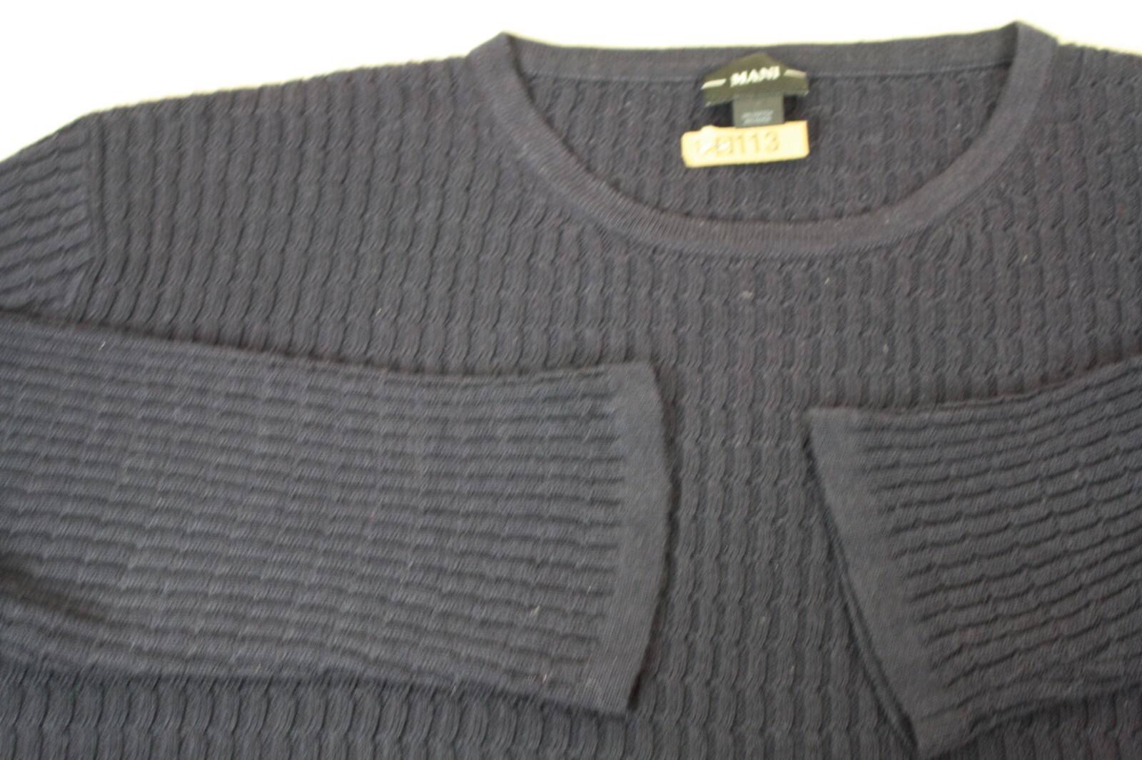 MANI Vintage Mens Black Crew Neck Tee Fine Cable Knit Cotton Rayon Blend Large gallery