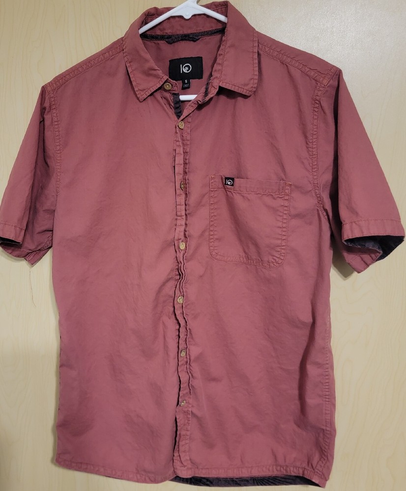 Ten Tree Mens Dark Red Button Up Shirt 100% Organic Cotton Sz Small Sustainable