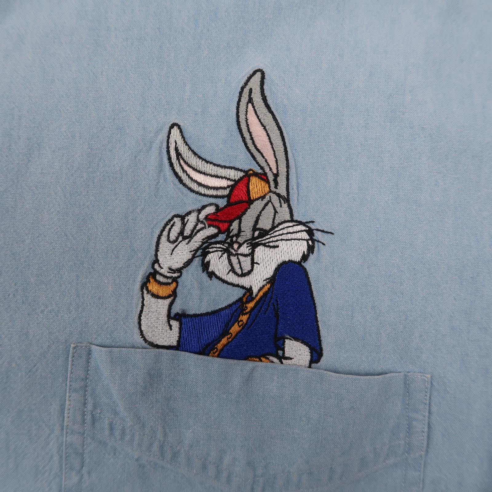 Vintage 90s Looney Tunes Chambray Denim Shirt Bugs Bunny Taz Medium M gallery