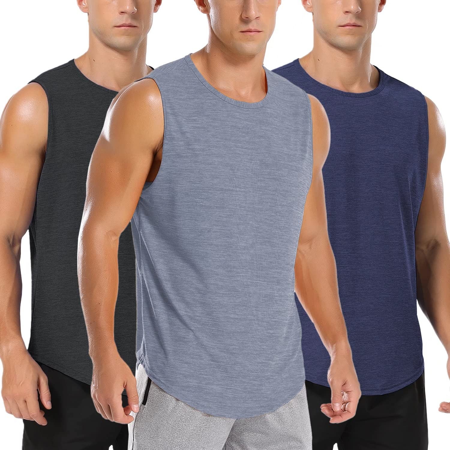 Mens 3 Pack Gym Tank Tops Dry Fit Running Basketball Workout Muscle Tee Strin... gallery