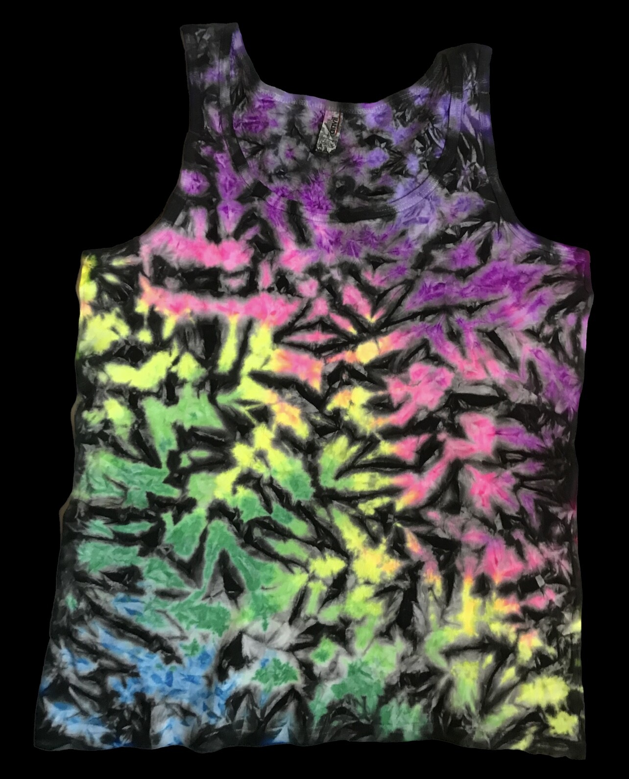 *New* Handmade Tie Dye, Rainbow Black Cruncht Crinkle, Men's Tank Top, All Sizes gallery