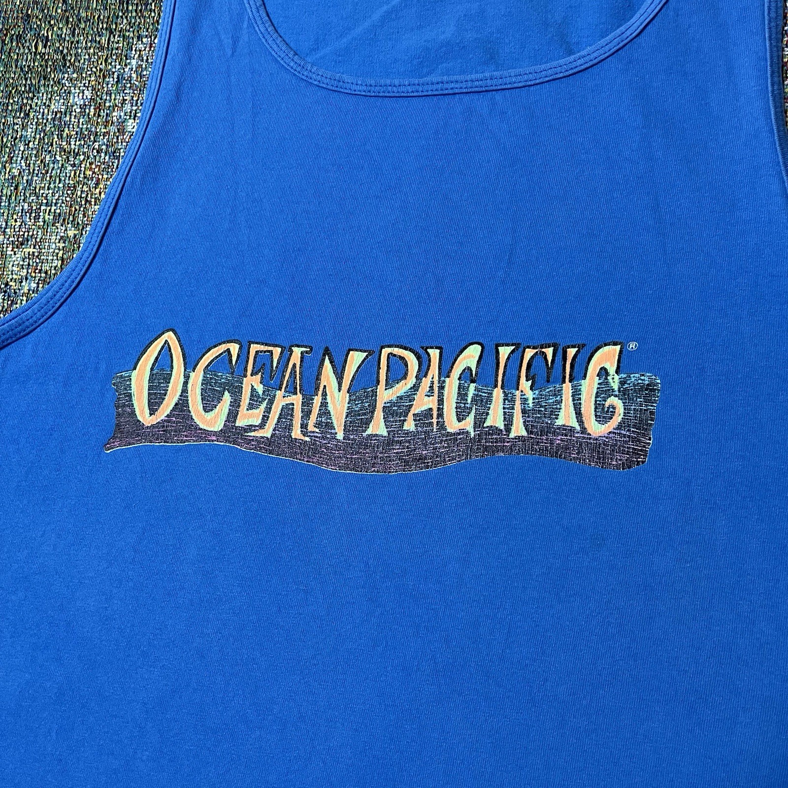 VTG 1992 Ocean Pacific Tank Top Medium Blue 90s OP Surf Art Graphic Tee Beach gallery
