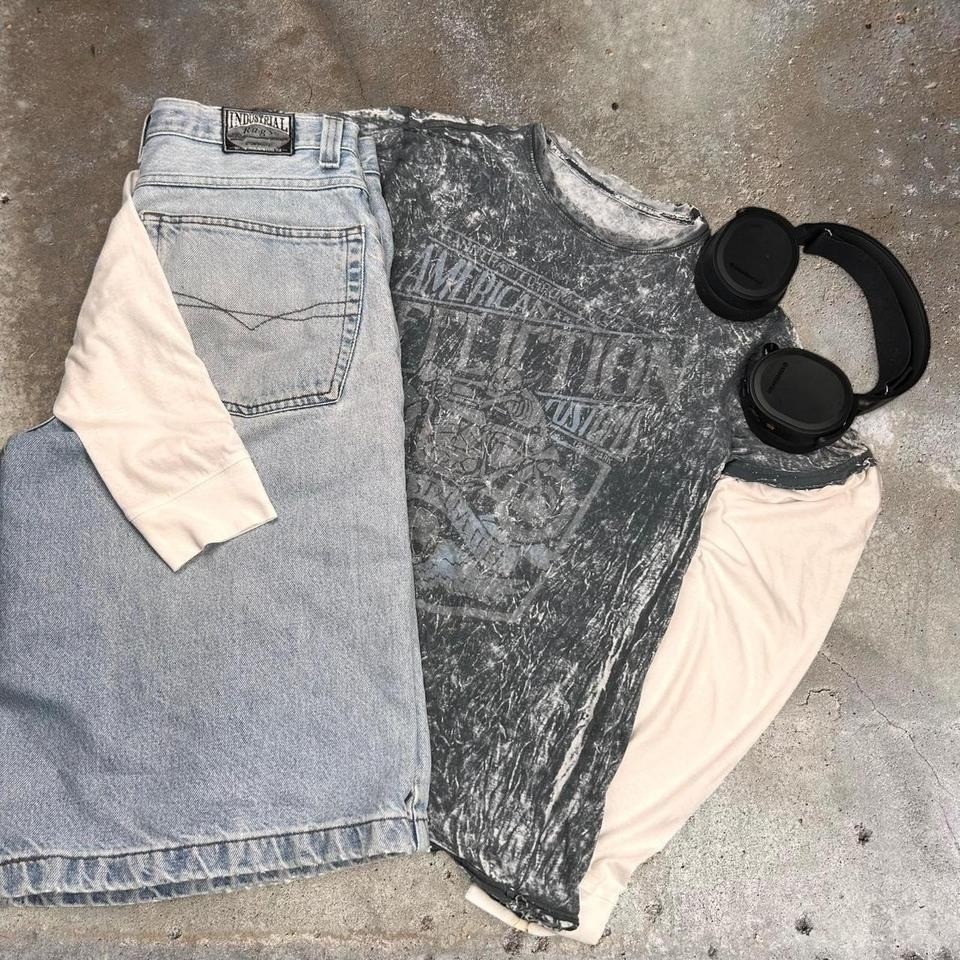Y2K Gray Skeleton Biker Tee AOP Tie-Dye Grunge Goth Skater Shirt Size S/M gallery