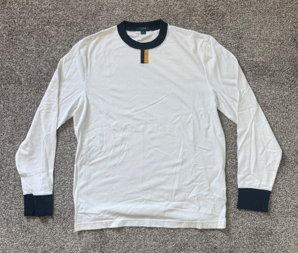 J Crew Oarsman Shirt Mens M White Contrast Crew Collar & Cuff Long Sleeve