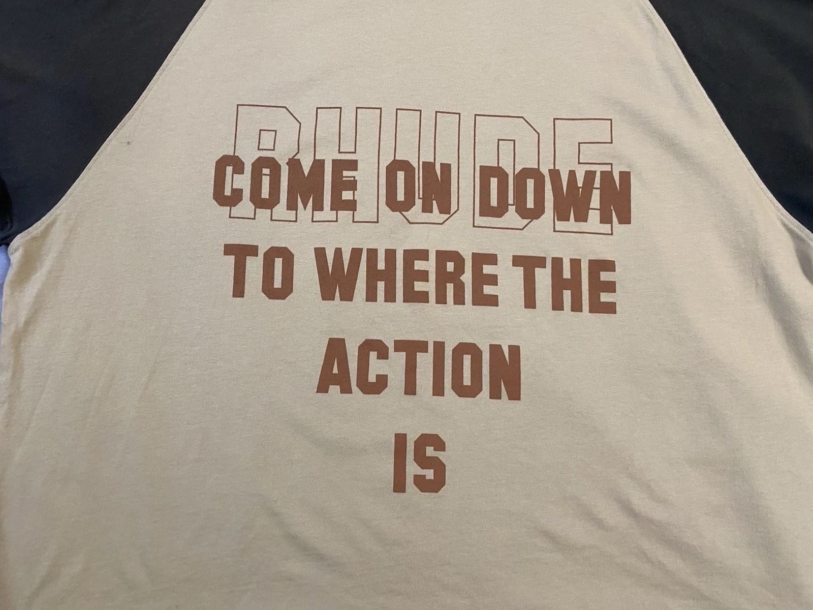 RHUDE Mens Action Short Sleeve Raglan T-Shirt Boxy Fit Distressed Cropped Sz XXL gallery
