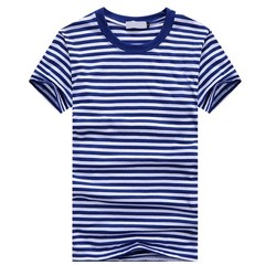 Comfortable Navy Blue and White Striped Men’s Tshirt for Sports and Daily Wear