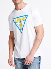 NWT GUESS Sticky/Sticker Triangle Logo Tee T-Shirt Men White Medium M0YI91I3Z00