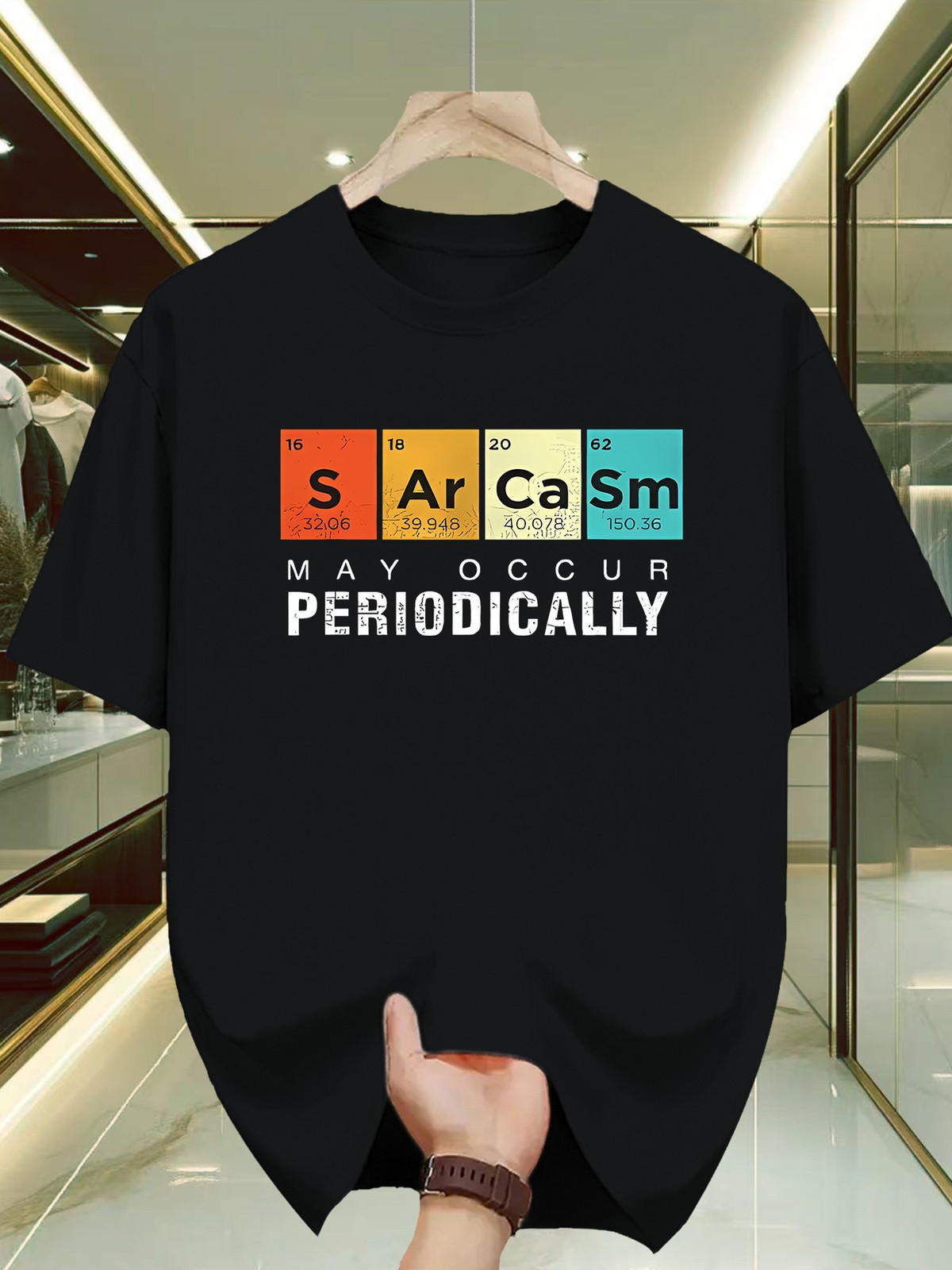 Men’s Science Humor Periodic Table Graphic T-Shirt, Slight Stretch Knit Fabric