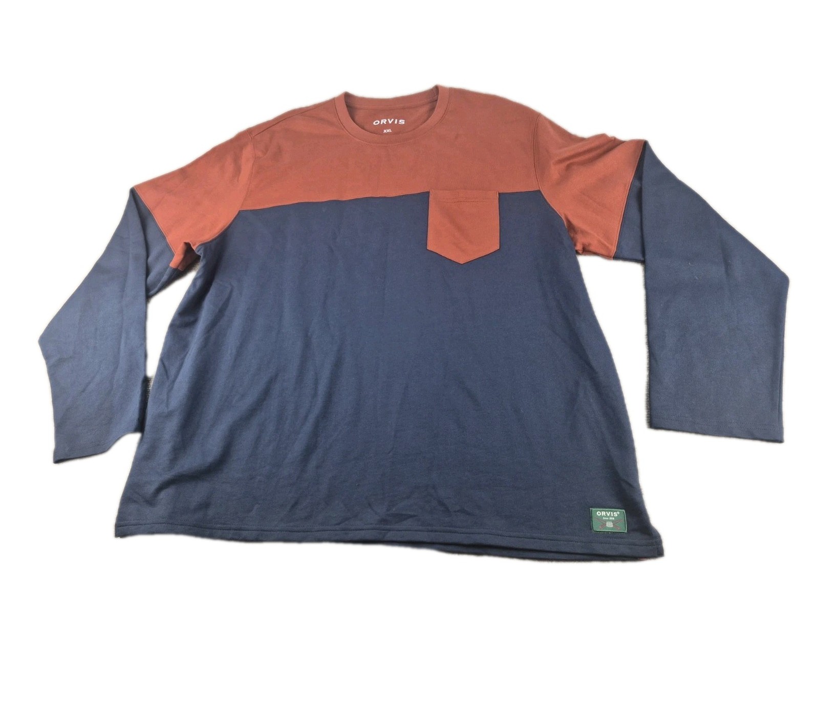 Orvis Midweight T-shirt Men Sz XXL Dark Navy/Peach Long Sleeves Cotton Pocket gallery