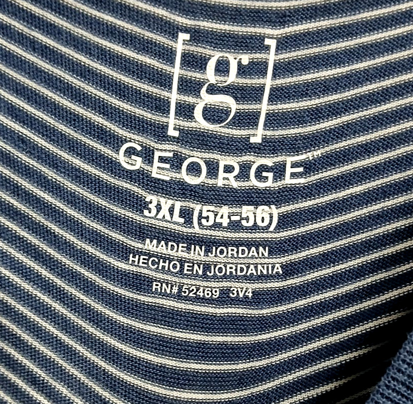 GEORGE MENS 3XL 54-56 WASHED INDIGO CREW POCKET TEE SHORT SLEEVE MICROSTRIPE gallery