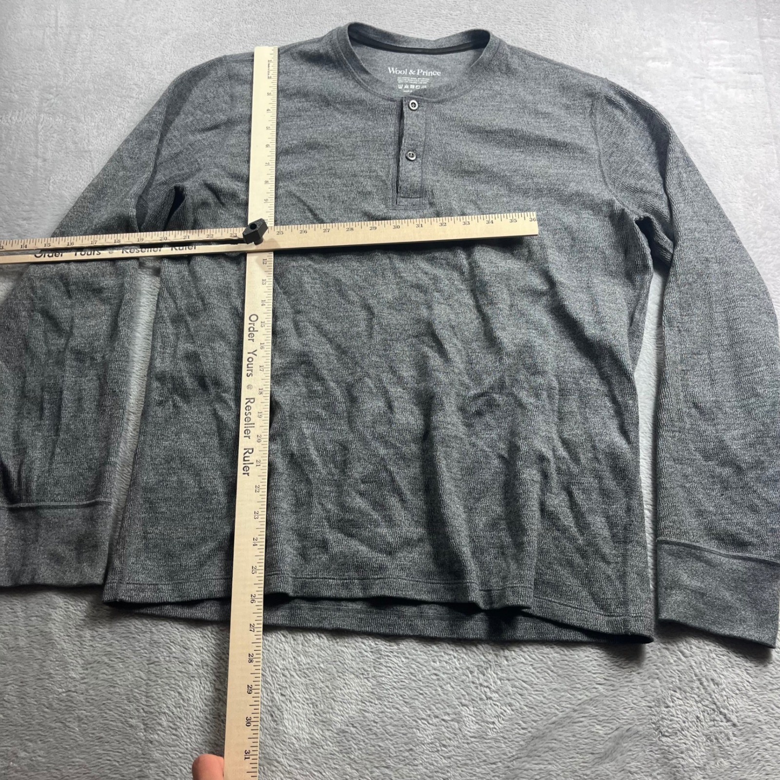 Wool & Prince Mens Merino Wool Blend Long Sleeve Henley Shirt Gray Size L gallery