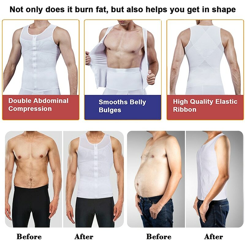 Men Compression Slimming Body Shaper Vest Sleeveless Zipper Undershirt Tank Top gallery