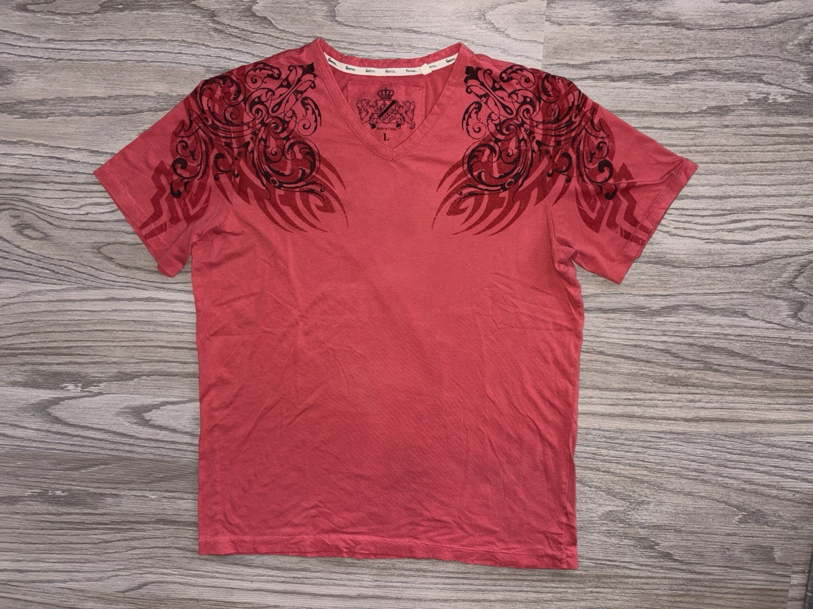 Vintage Guess Tribal Tattoo T-Shirt Mens (L) Affliction Goth Grunge Y2K Punk
