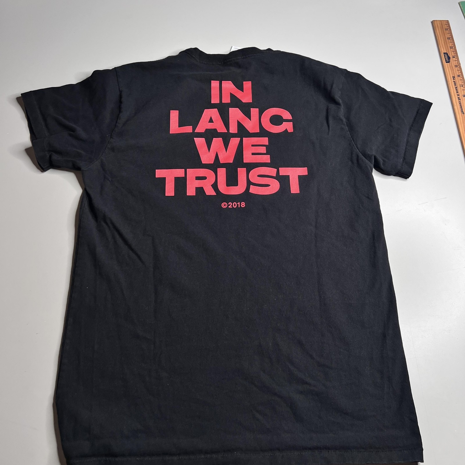 Helmut Lang Shirt Mens XL Black In Lang We Trust Graphic Slogan Tee 2018 gallery