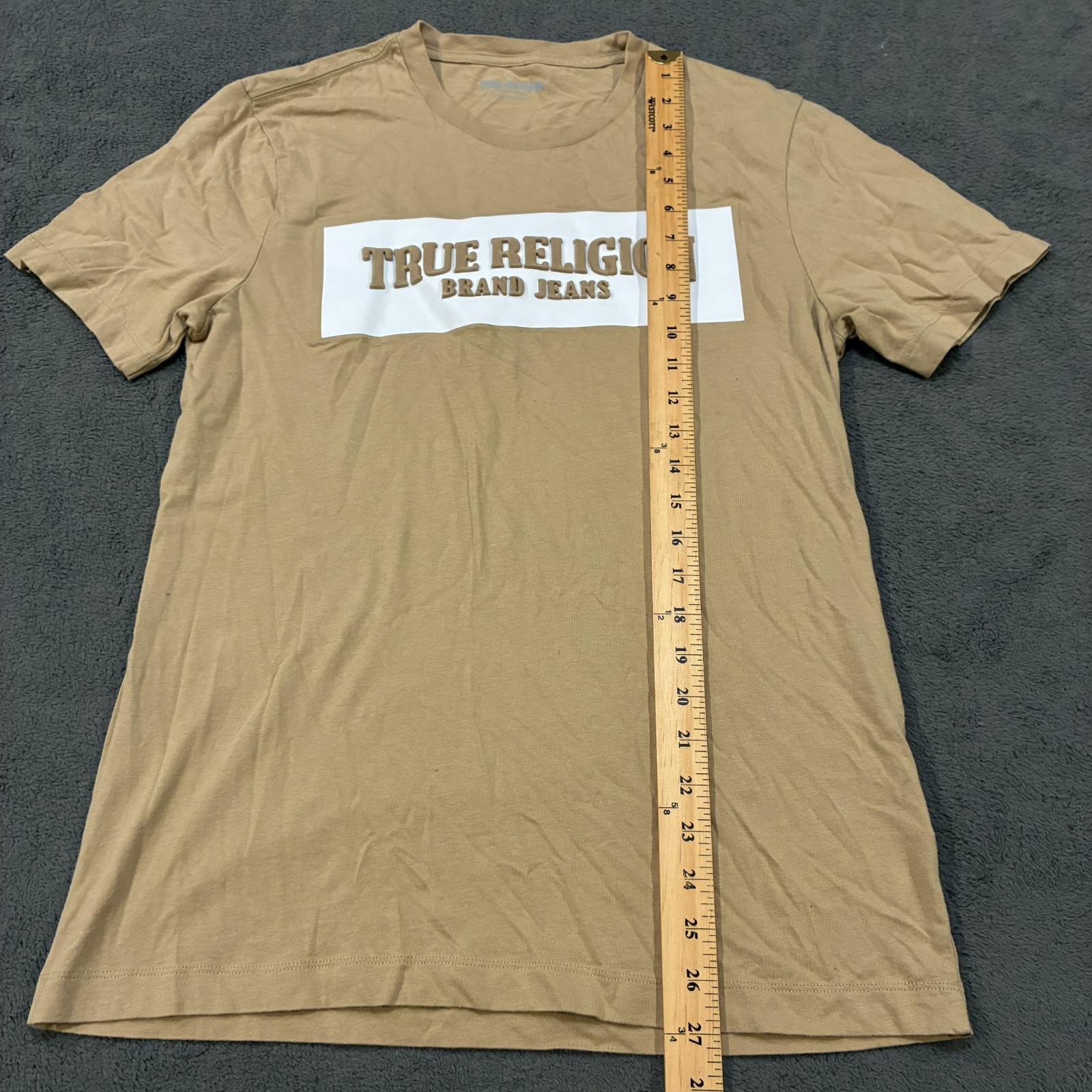 True Religion Beige Spell Out Logo Graphic Casual Streetwear T Shirt Mens Size S gallery