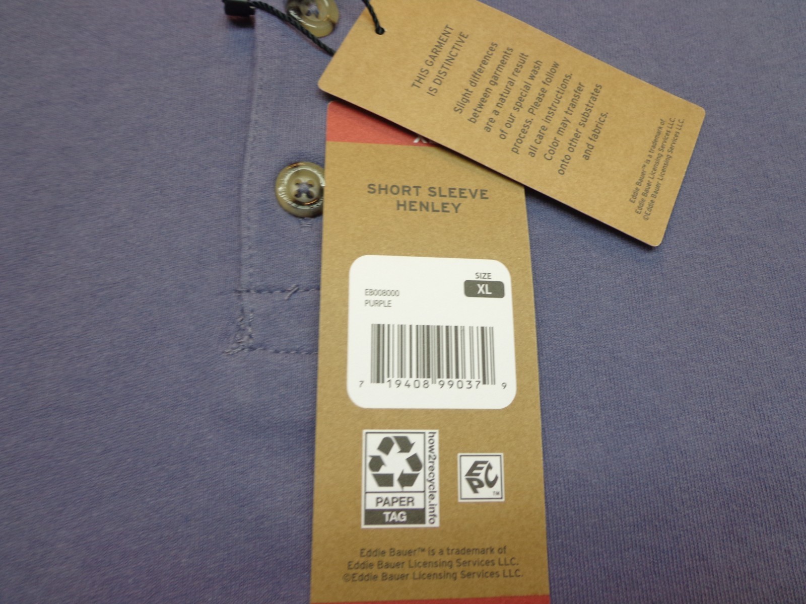 Eddie Bauer Men's Short Sleeve Soft Henley Purple Size XL NEW gallery