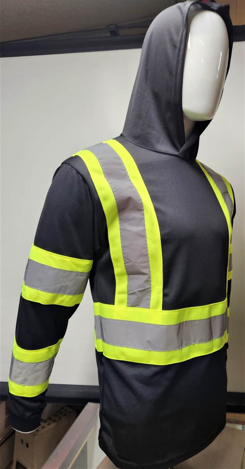 Black Long Sleeve Safety Shirt With Hoodie, Polyester Birdeye mesh Class 1 gallery