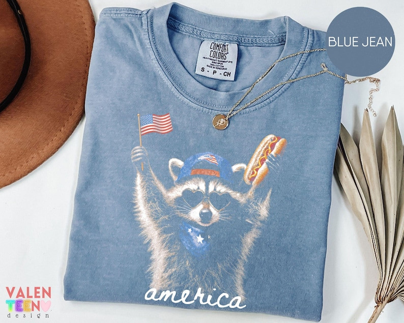 Comfort Colors Feral Raccoon Shirt Patriotic USA Funny 4th of July Tee gallery