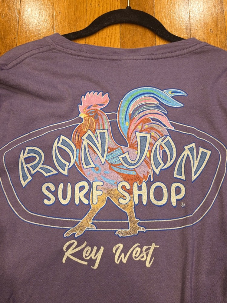 Ron Jon Surf Shop Key West Rooster Graphic T Shirt Purple Large Garment L