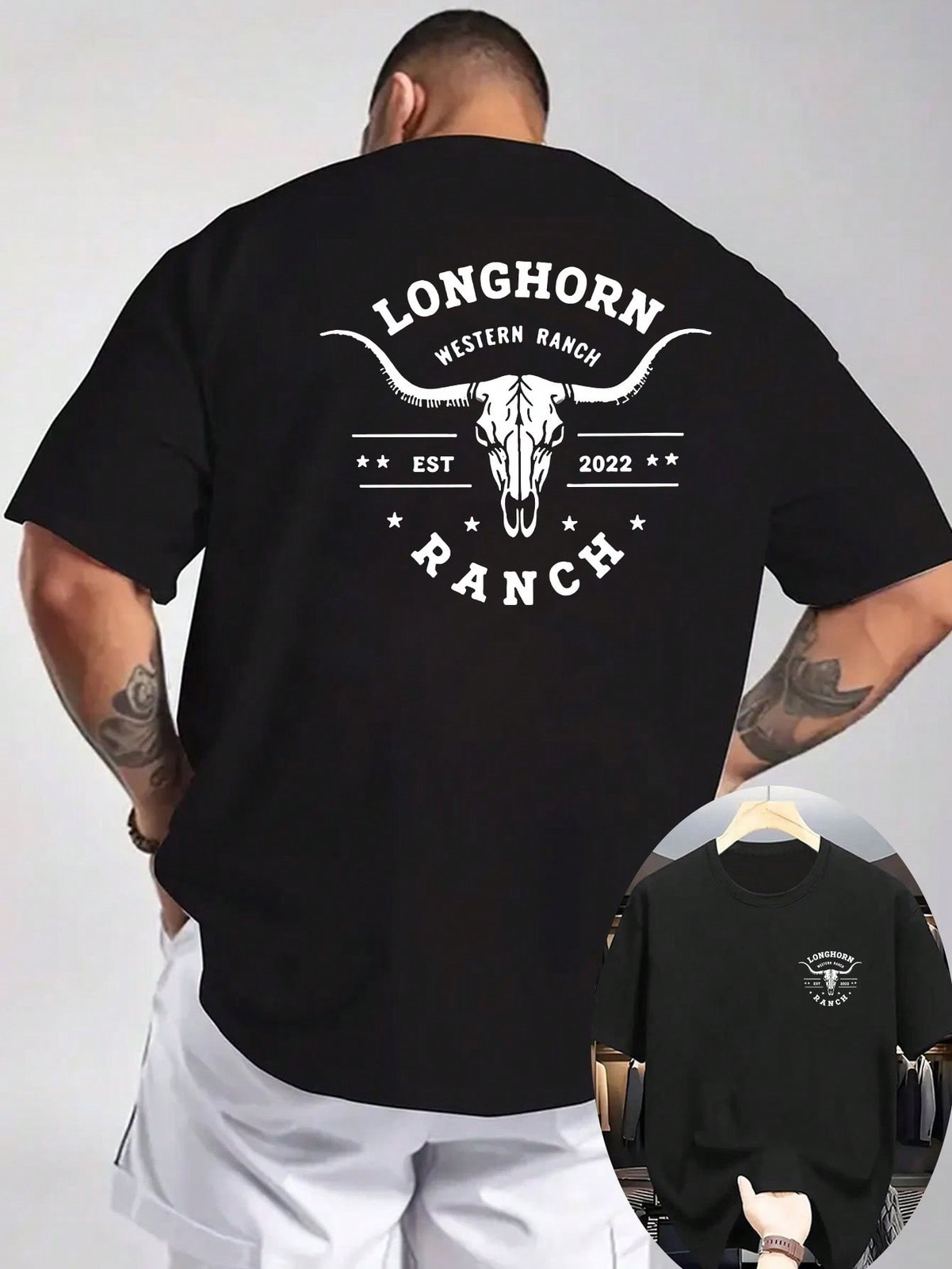 Men's Western Cowboy Graphic T-Shirt,Bull Skull Print With Texas Ranch Design gallery