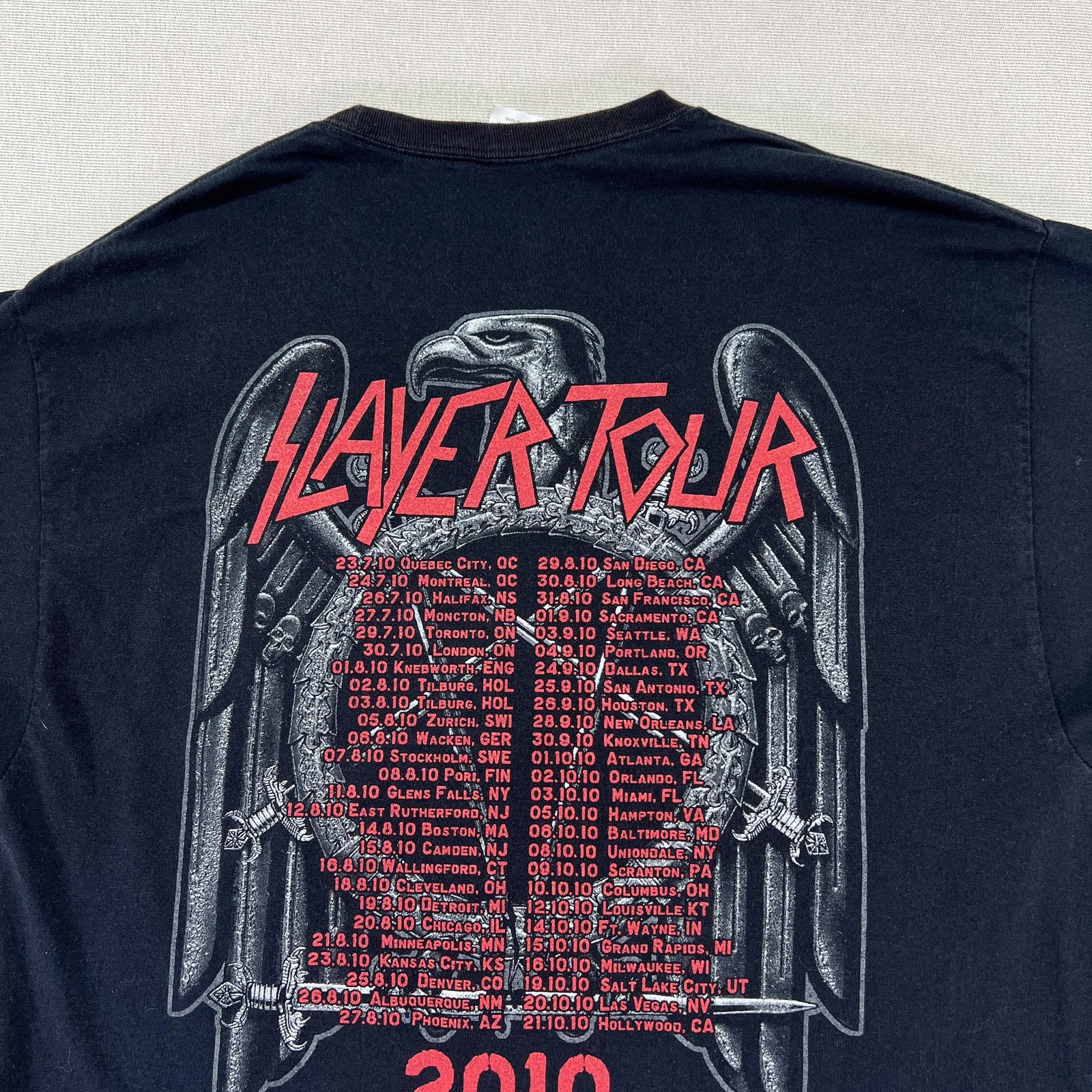 Slayer Shirt Mens XL Black Hanes Heavyweight 2010 Tour Band Tee Back Hit gallery
