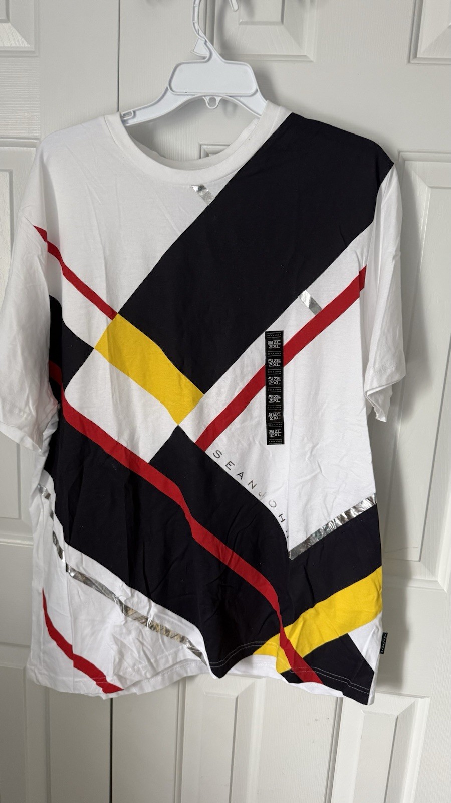 Sean John Shirt Mens XL White Yellow Dark Blue Color Block T-shirt Y2K VTG gallery