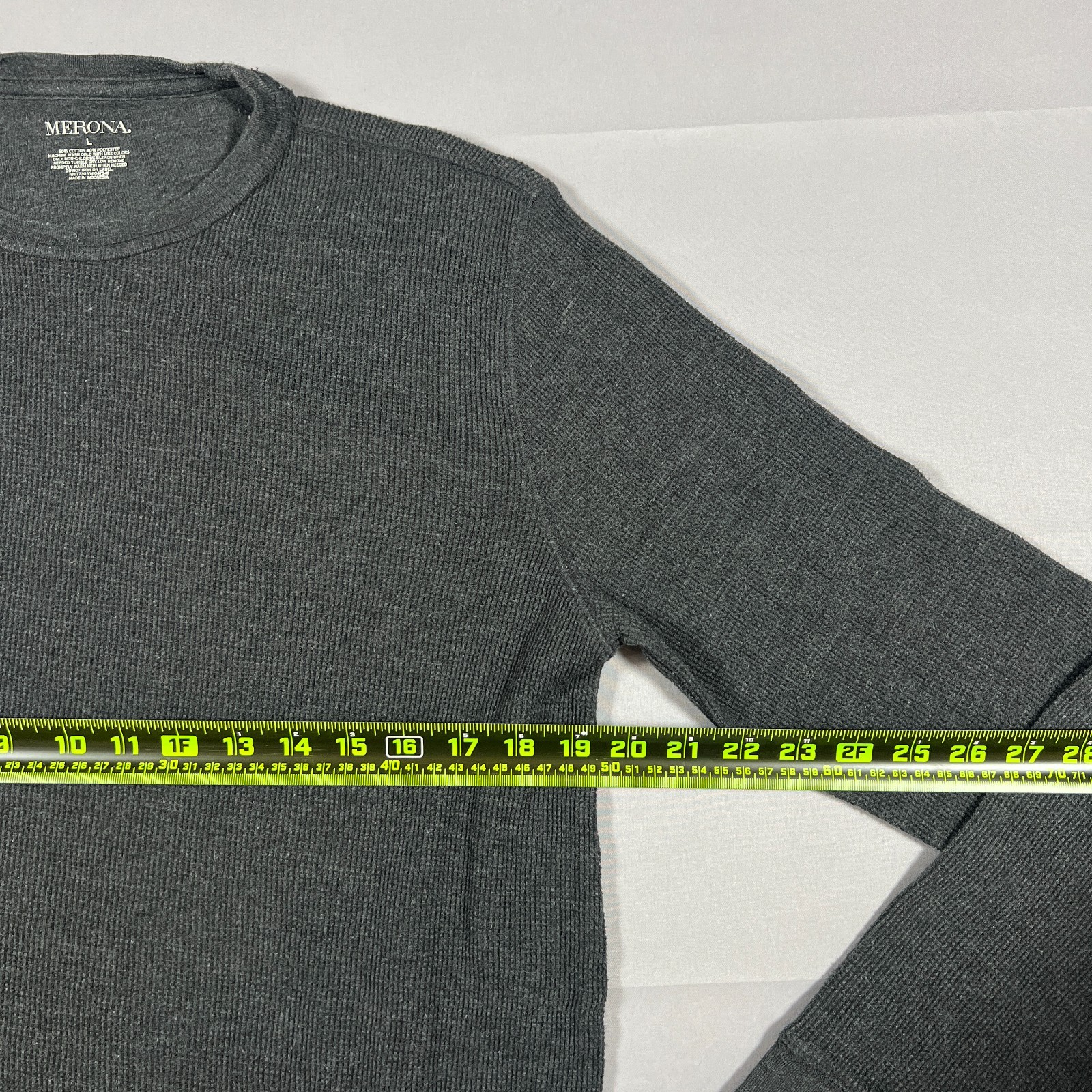 Merona Thermal Shirt Mens Large Charcoal Gray Cotton Waffle Knit Raglan Sleeve gallery