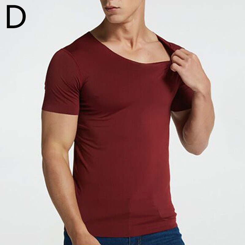 1PC Men Breathable Solid Color V Neck Tops Tees Ice Silk Tshirts Seamless M-5XL gallery