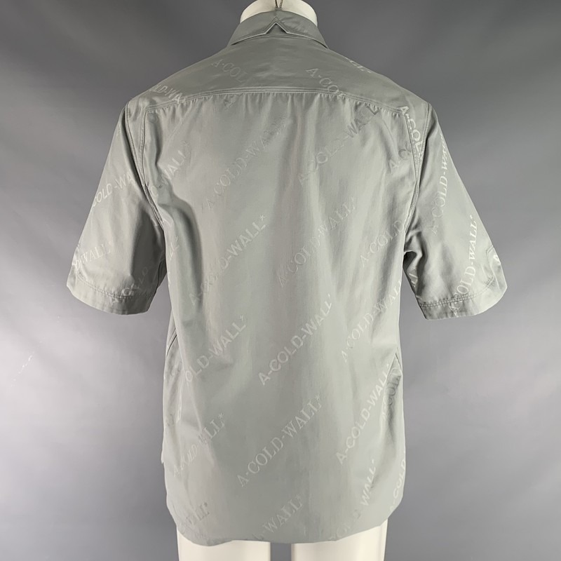 A-COLD-WALL Size M Grey Monogram Polyamide Pop-Over Short Sleeve Shirt gallery