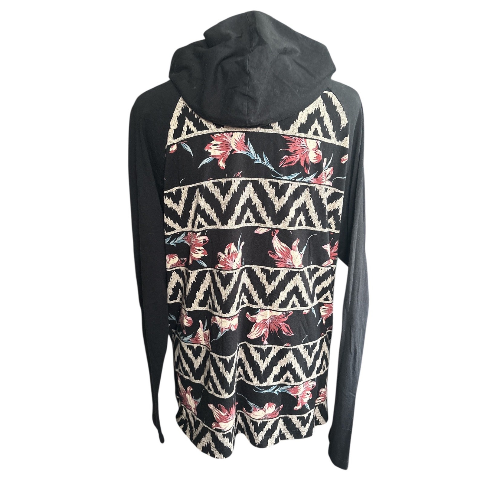 LIRA Long Sleeve Hooded T-Shirt, Black Floral Chevron Print, Men's Small, Unisex gallery