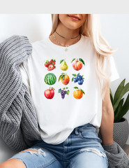 Watercolor Fruit Collage Graphic Tee Adult Nature Farm Fresh Food Lover Tshirt