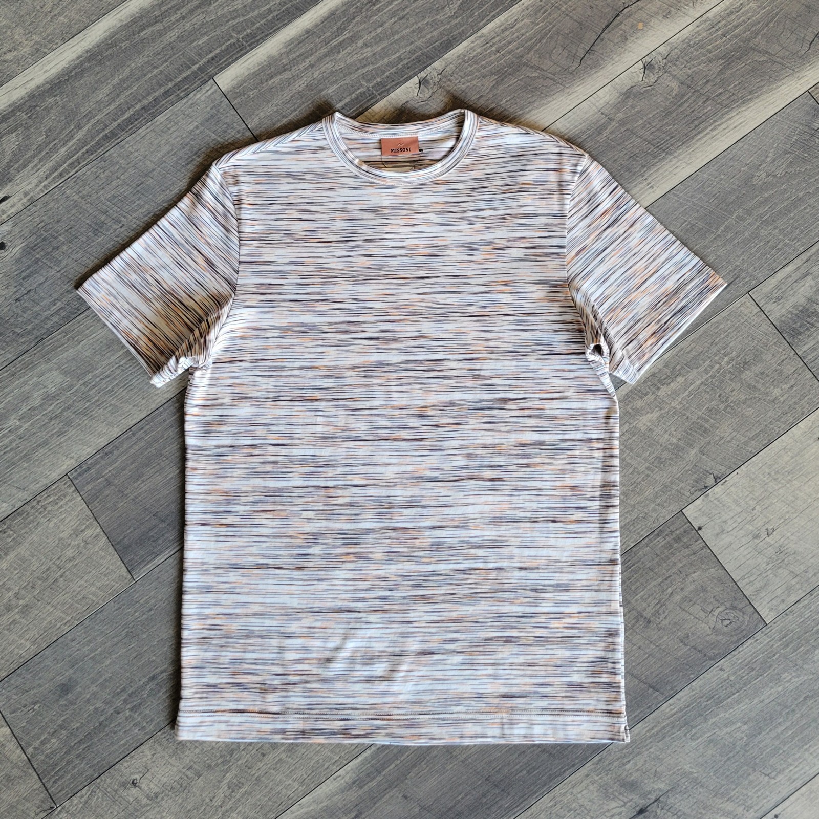 Missoni Space Dye Knit T Shirt S Striped Orange Black 100% Cotton Jersey Romania