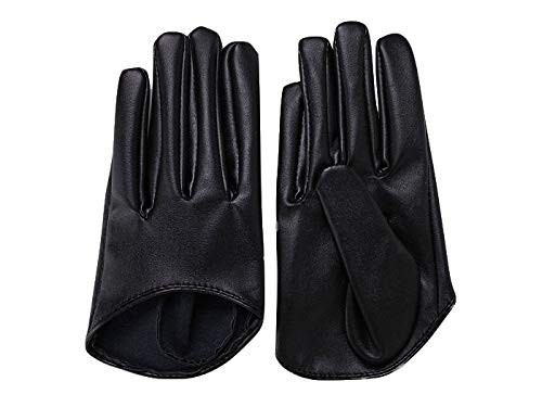 DooWay Women's Black Half Palm Leather Gloves 13cm 5" Extra Short Faux PU for gallery
