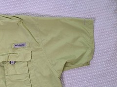 Columbia Lime Green Button Down Polyester Nylon Fishing Shirt Size L