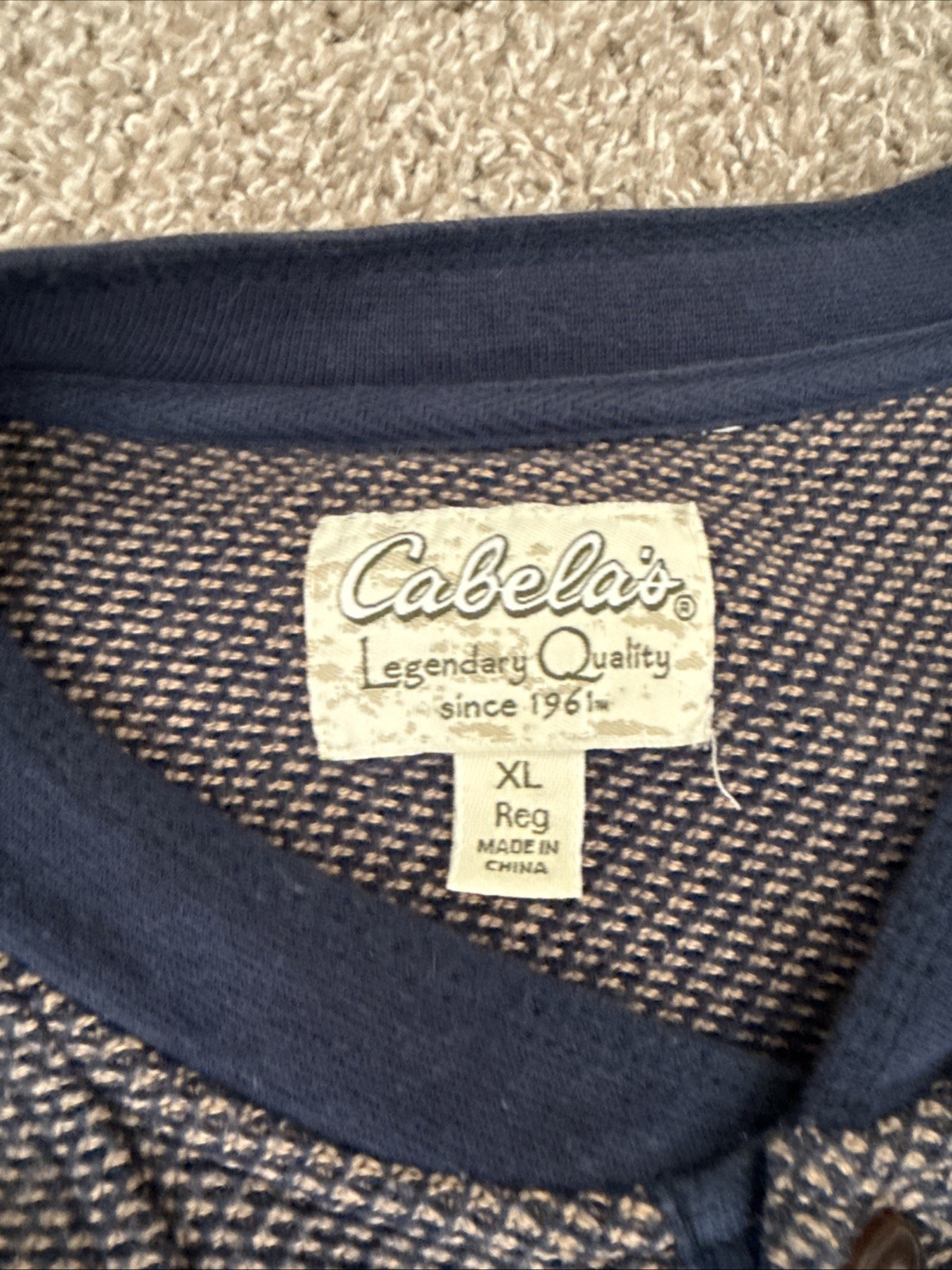 Cabela’s Henley Shirt Blue/Brown Thermal Waffle Knit - Men’s XL gallery