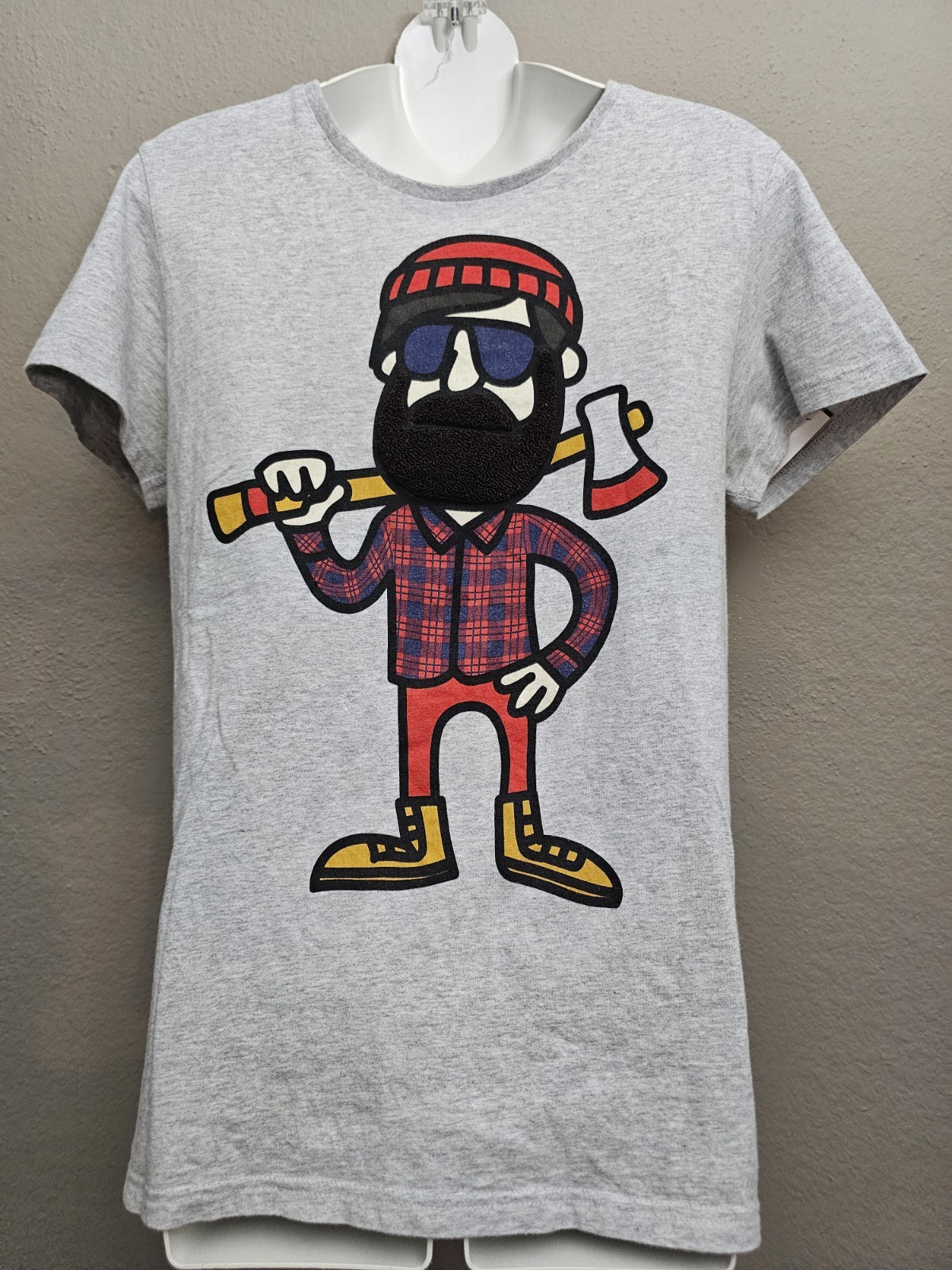 Moods of Norway Bearded Man Lumber jack Gray 3D T-shirt Sz M Hipster Casual