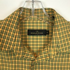 Men Size Medium Bugatchi Uomo Yellow Green Stripe Vintage 90s Button Front Shirt
