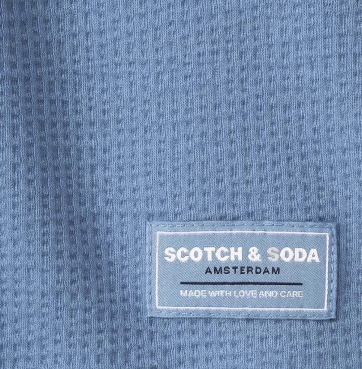 Scotch & Soda Mens XL Blue Waffle Knit Crew Neck Textured T-Shirt Amsterdam gallery