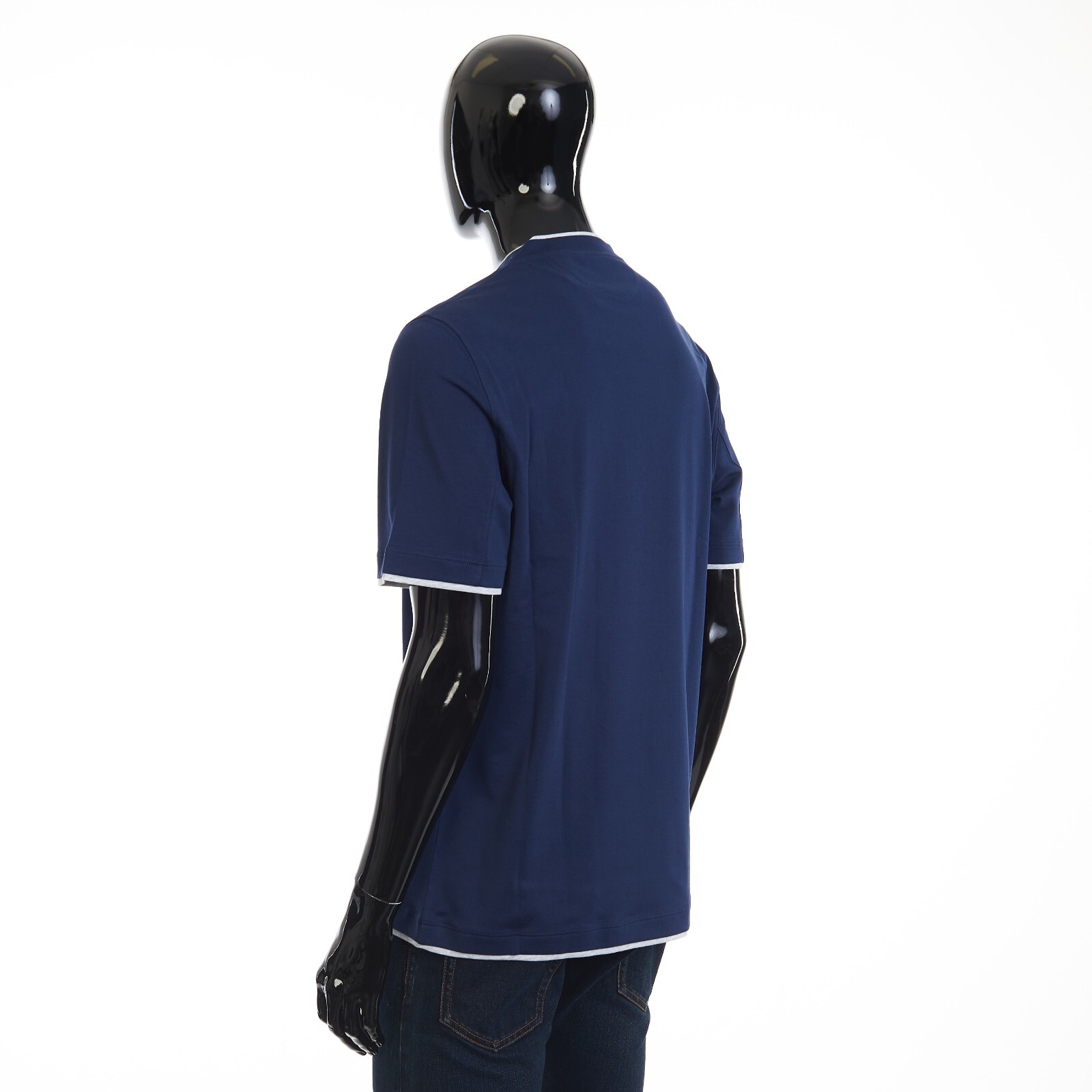 BRUNELLO CUCINELLI 550$ Crewneck Tshirt - Faux Layering, Dark Blue Cotton Jersey gallery