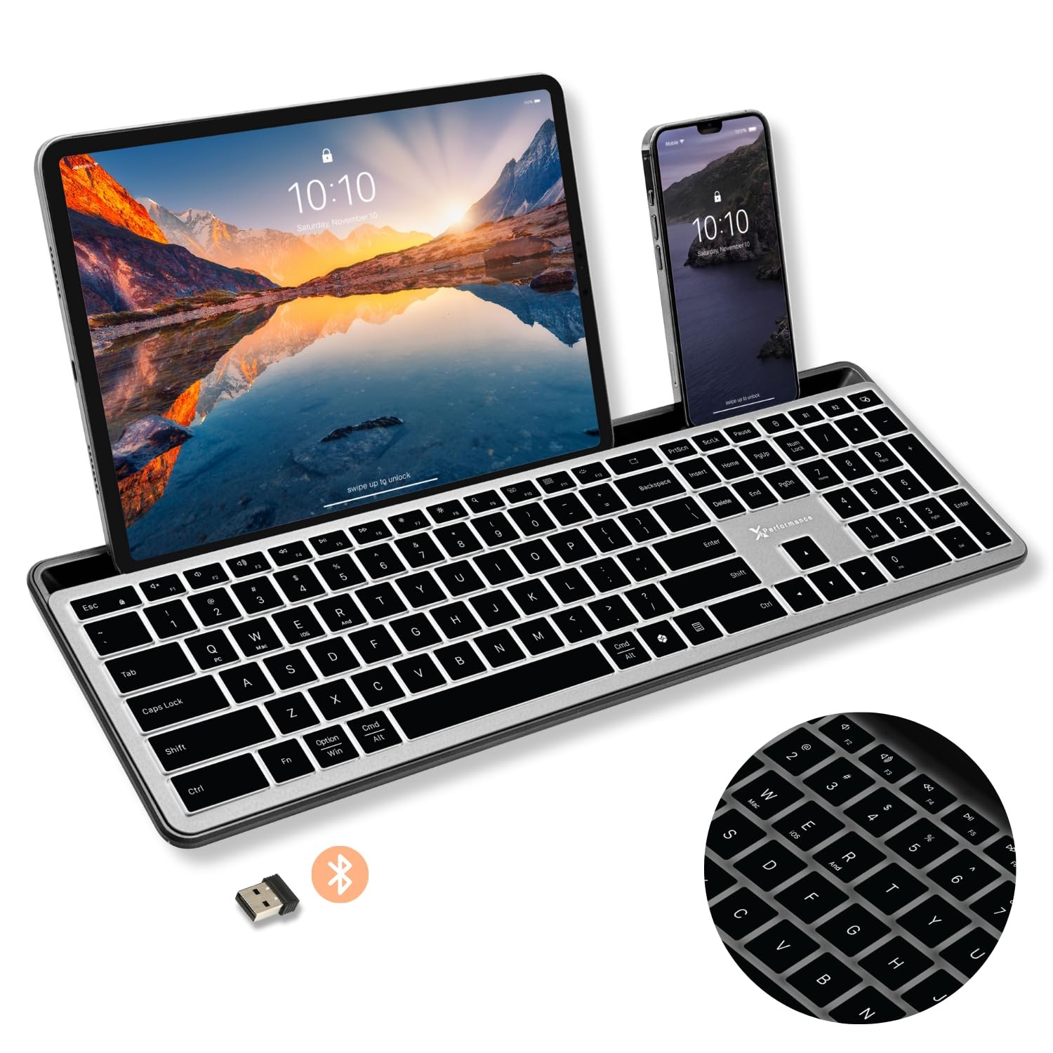 X9 Full Size Bluetooth Keyboard with Phone Holder – Backlit Wireless Keyboard, S