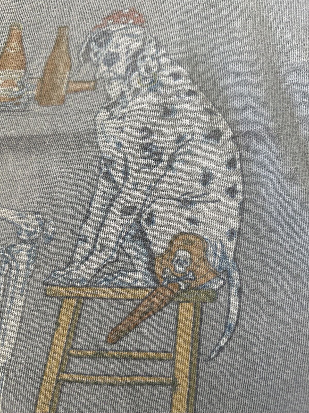Vintage Sea Dog Graphic Tee Skeleton & Peg Leg Dog Drinking Beer Belize Men’s XL gallery