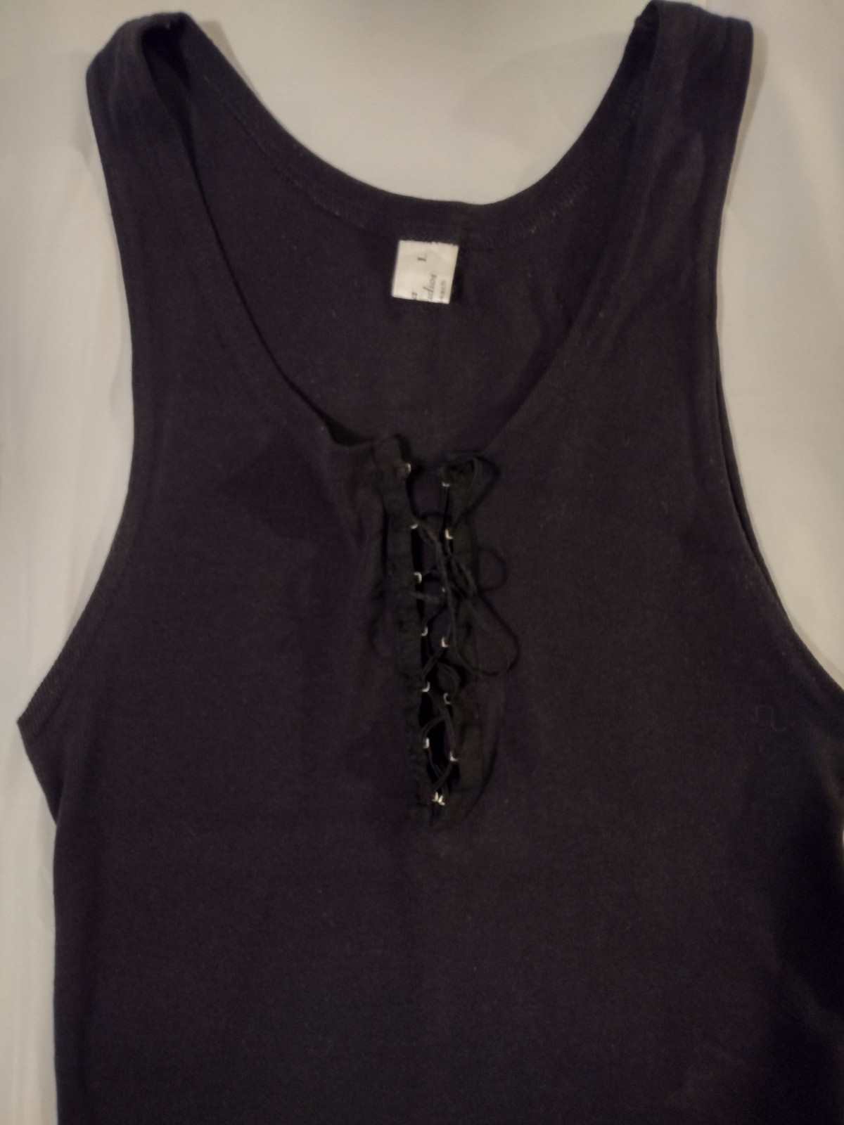 Vintage Men's Black tank top Black Lace Up Tank Top Men's Large gallery