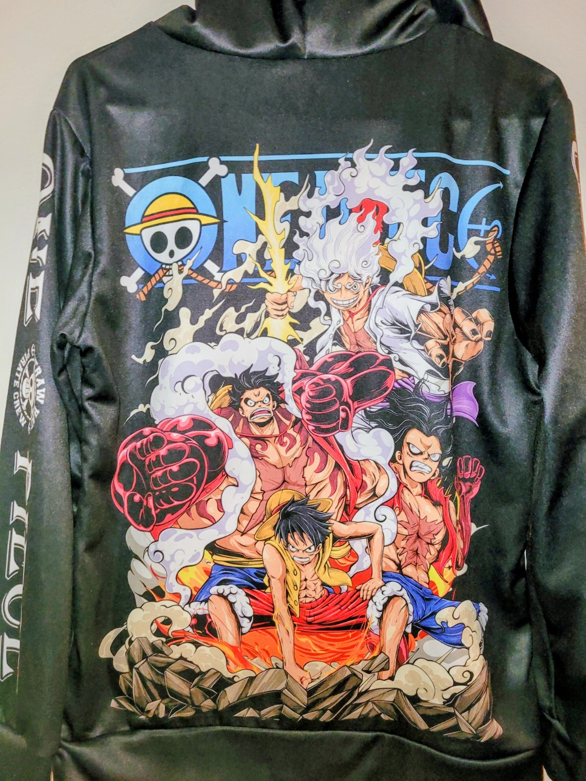One Piece Anime Luffy Straw Hat Hoodie Graphic Sleeves Men’s L